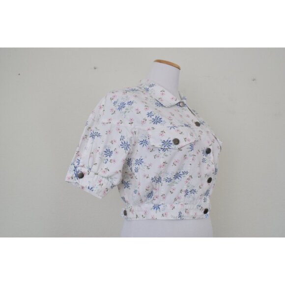 Vintage 90s Crop Floral Cotton Shirt by Jolly USA | size Medium - Picture 4 of 10